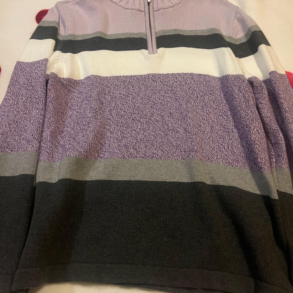 Karen Scott Lavender and Charcoal Striped Turtleneck Sweater